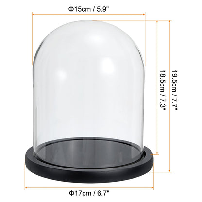 PATIKIL 7.3"x5.9" Clear Cloche Glass Dome, Glass Bell Jar Display Case Tabletop Centerpiece with Black Wooden Base for Christmas Home Decor