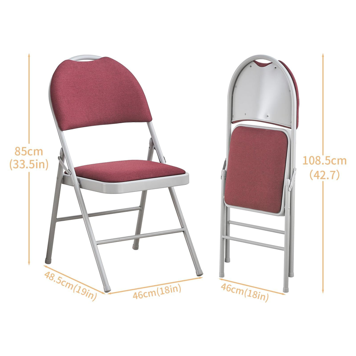 BOOSDEN Folding Chair, Foldable Chair, Set of 2, Fabric Fold Up Chairs for Home, Office, Dining, Portable and Compact Metal Frame Folding Seat