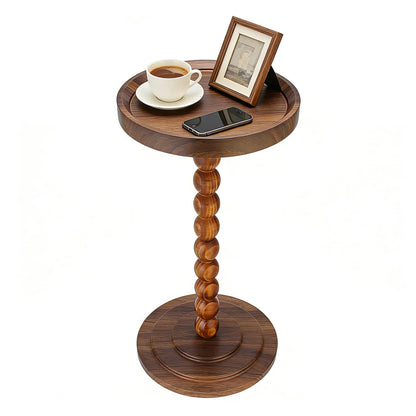 Simcat Round Side Table Bamboo Joint Design, Small Round Coffee Table for Small Spaces with Solid Wood Leg for Living Room, Bedroom, Corners