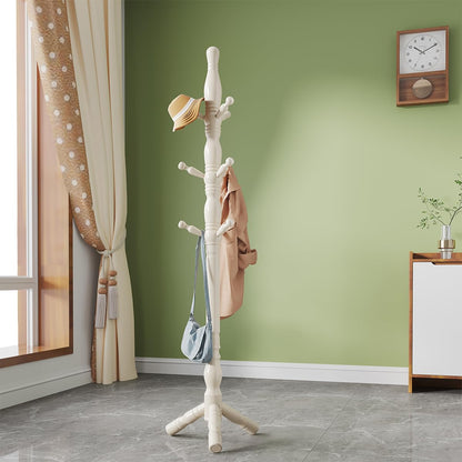 Multibao Sturdy Wooden Coat Rack Stand Vintage Posh Solid Wood 185cm with 9 Hooks Heavy Duty Free standing Hall Coat Hat Clothes Tree Stands for
