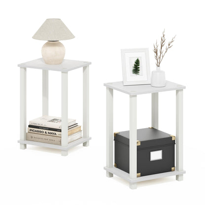 Furinno Simplistic Side Tables Set of 2, 2-Tier Small End Tables with Open Shelf, Easy Assembly Toolless Night Stands, Nightstand, for Living Room