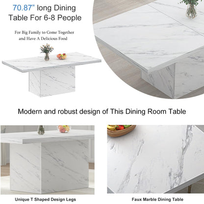 HSH Dining Table Modern Rectangle Kitchen Dinner Table 180cm White Marble