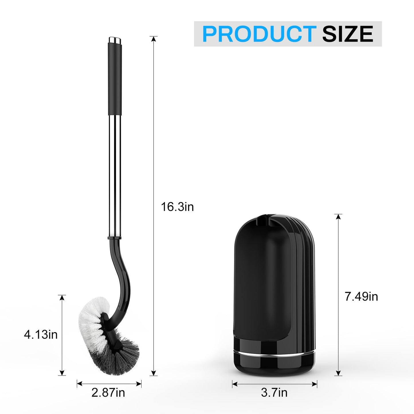 SetSail Toilet Brush and Holder, Compact Size Curved for Bathroom, black