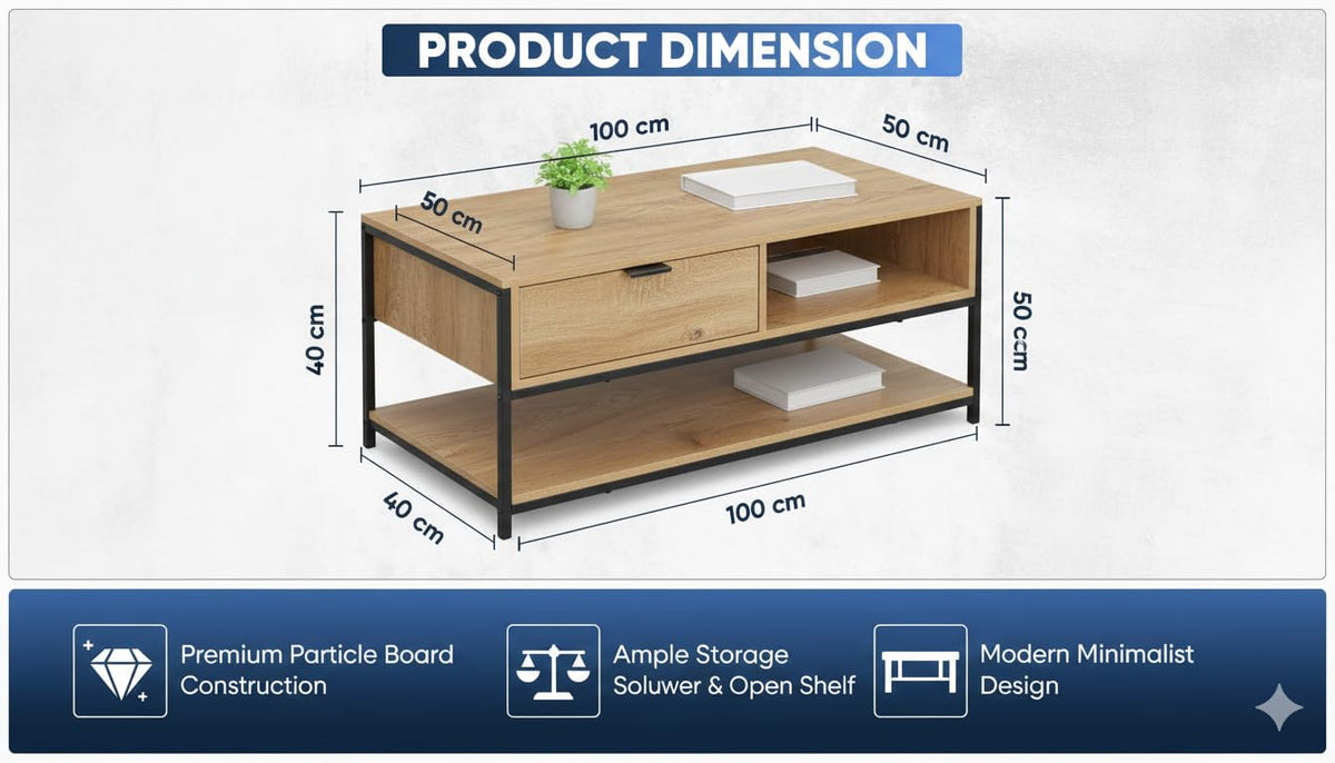 CELINO making your day Large Coffee Table | Industrial Coffee Table for Living Room