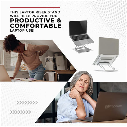Properav Adjustable Aluminium Laptop & Tablet Stand Holder, Fully Adjustable Height & Angle Riser for MacBook Air/Pro, Dell, HP, ASUS, Google, Lenovo