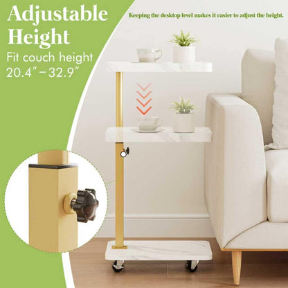 C-Shaped Side Table, Height Adjustable Sofa Table, 360° Swivel Tray Table