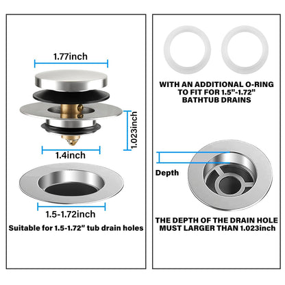 Bathtub Drain Stopper, Universal Tub Stopper for Replacing Tip Toe/Trip Lever/Lift&Turn Tub Drain