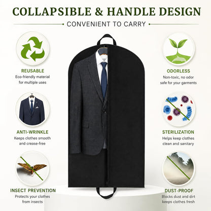 Yelinosk 2 PCS Black Suit Bag for Man 60x120cm, Dust Cover, Carrier, Storage Bag for Coats, Tuxedo