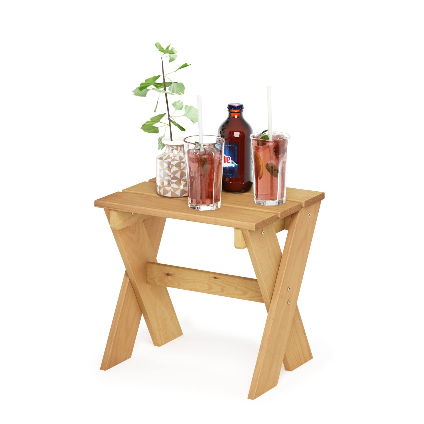 Furinno TIOMAN Patio Table, Outdoor Side Table, Flower Stand, Coffee Table, Pine Wood, for Patio, Garden, Porch, Natural