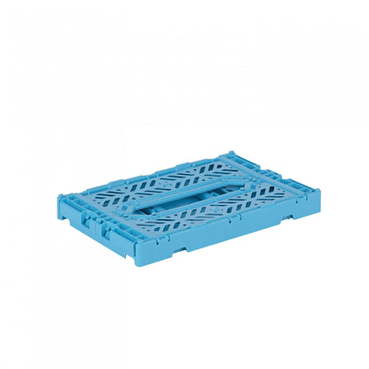 Ay-Kasa Folding Box, Sturdy Plastic Folding Box, Stackable, Turquoise, Mini (27 x 17 x 11 cm)