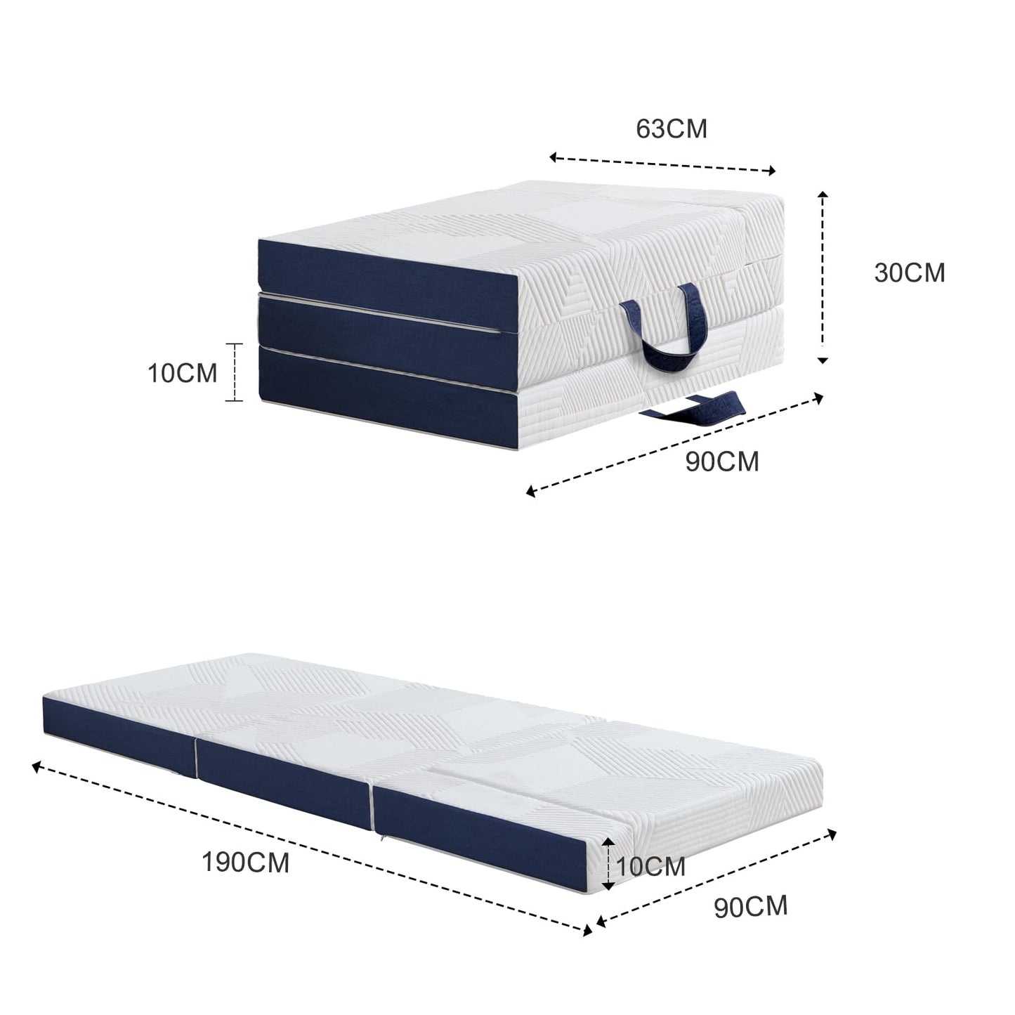 Hiimgo Folding Mattress,Single Memory Foam Trifold Mattress,90x190x10cm