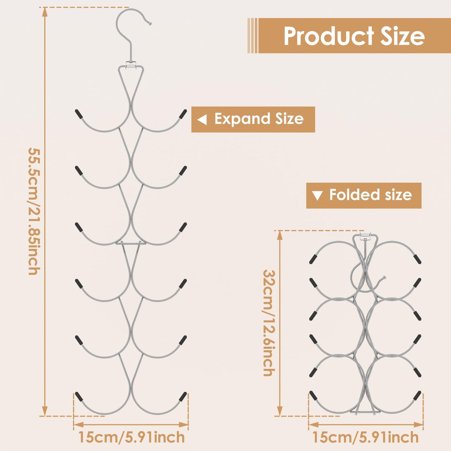2Pcs Scarf Hanger with 12 Hooks, Metal Scarf Storage Organizer, 360° Rotating Scarves Rack Space Savers