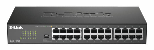 D-Link DGS-1024D/B 24?Port Gigabit Unmanaged Desktop Switch, Hub, Internet Splitter, Metal, Fanless, Plug and Play - UK Model black DGS-1024D/B