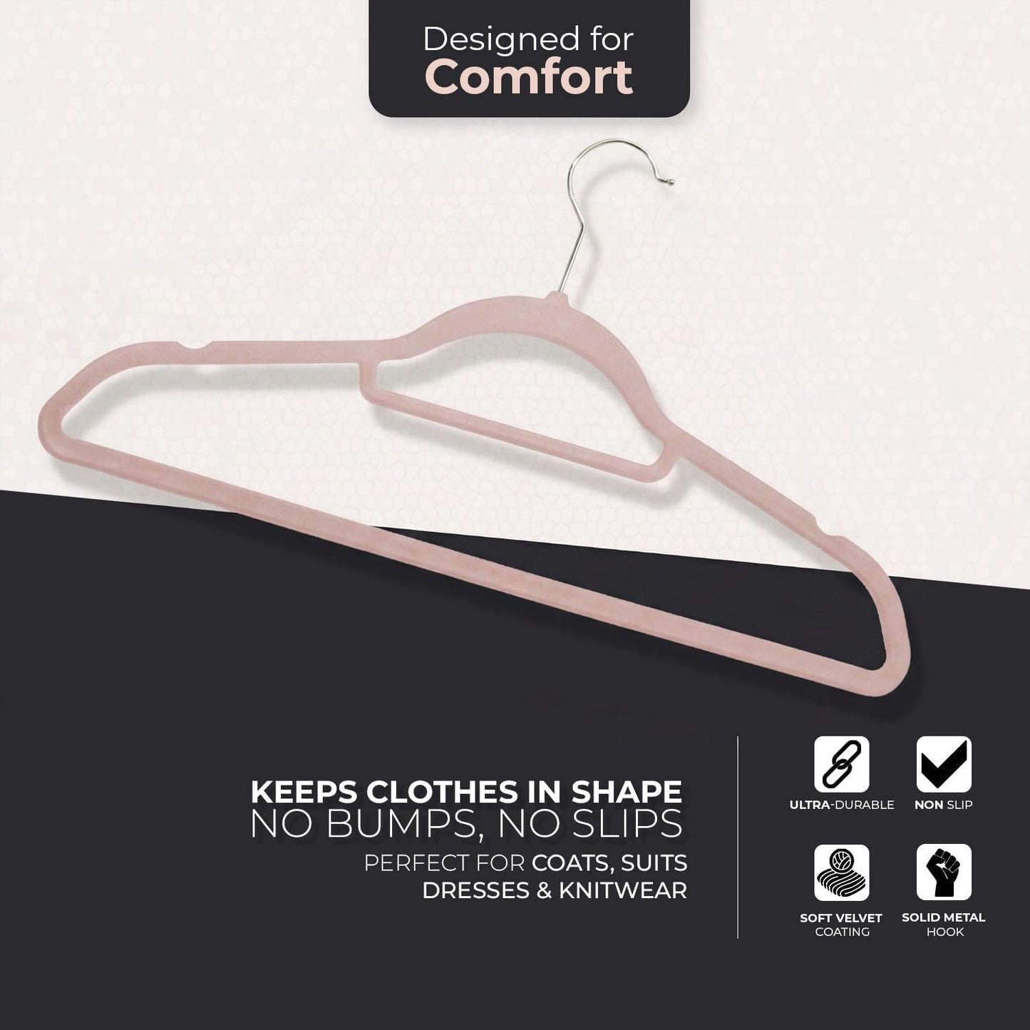 Roe Tenpo Coat Hangers, 20 Pack | Velvet Hangers for Clothes with Tie Bar & 360° Hook | Durable & Sturdy | Non-Slip, Space-Saving Design for Shirts
