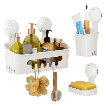 LEVERLOC Shower Caddy Suction Set Bathroom Accessories Storage 2 Pack White