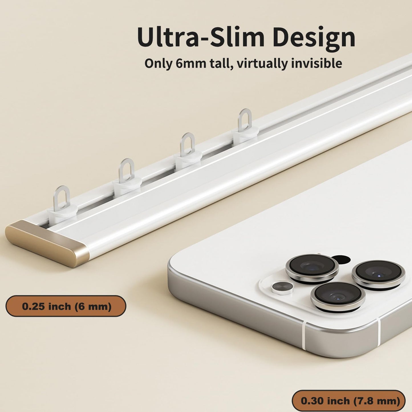 Self-Adhesive Ultra-Thin Curtain Track, Aluminum Ceiling Curtain Rail – Silent Sliding Rail for Living Room, Bedroom