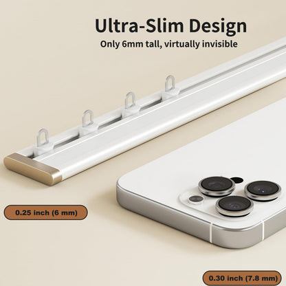 Self-Adhesive Ultra-Thin Curtain Track, Aluminum Ceiling Curtain Rail – Silent Sliding Rail for Living Room, Bedroom