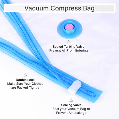 DOMIRA Vacuum Storage Bags – Space Saver Bags For Clothes, Duvets, Travel – Airtight Compression Seal – Reusable, Heavy Duty Vacuum Bags (Small, 3PK)