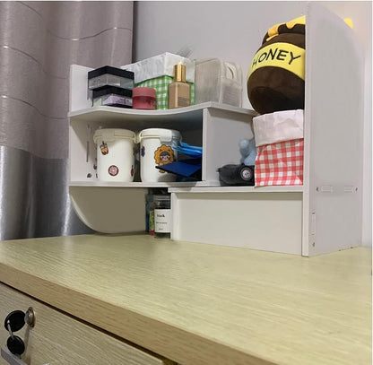 DoToGo Desk Shelf Organizer, Deskop Bookshelf for Small Space Adjustable Expendable for Office, Home, Kitchen (white-wanqu-wlk)