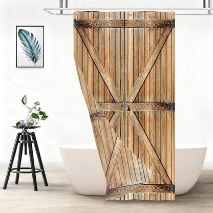 Xiaoterna Rustic Shower Curtain Retro Brown Wooden Door Waterproof Bathroom Curtain Western Country Harvest Farm Barn Machine Washable Mildew