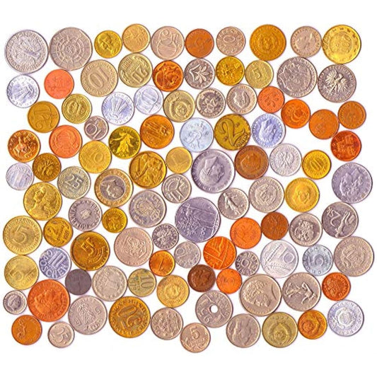100 Different Coins From Many Countries Around The World Including A Coin Bag, Small Purse!