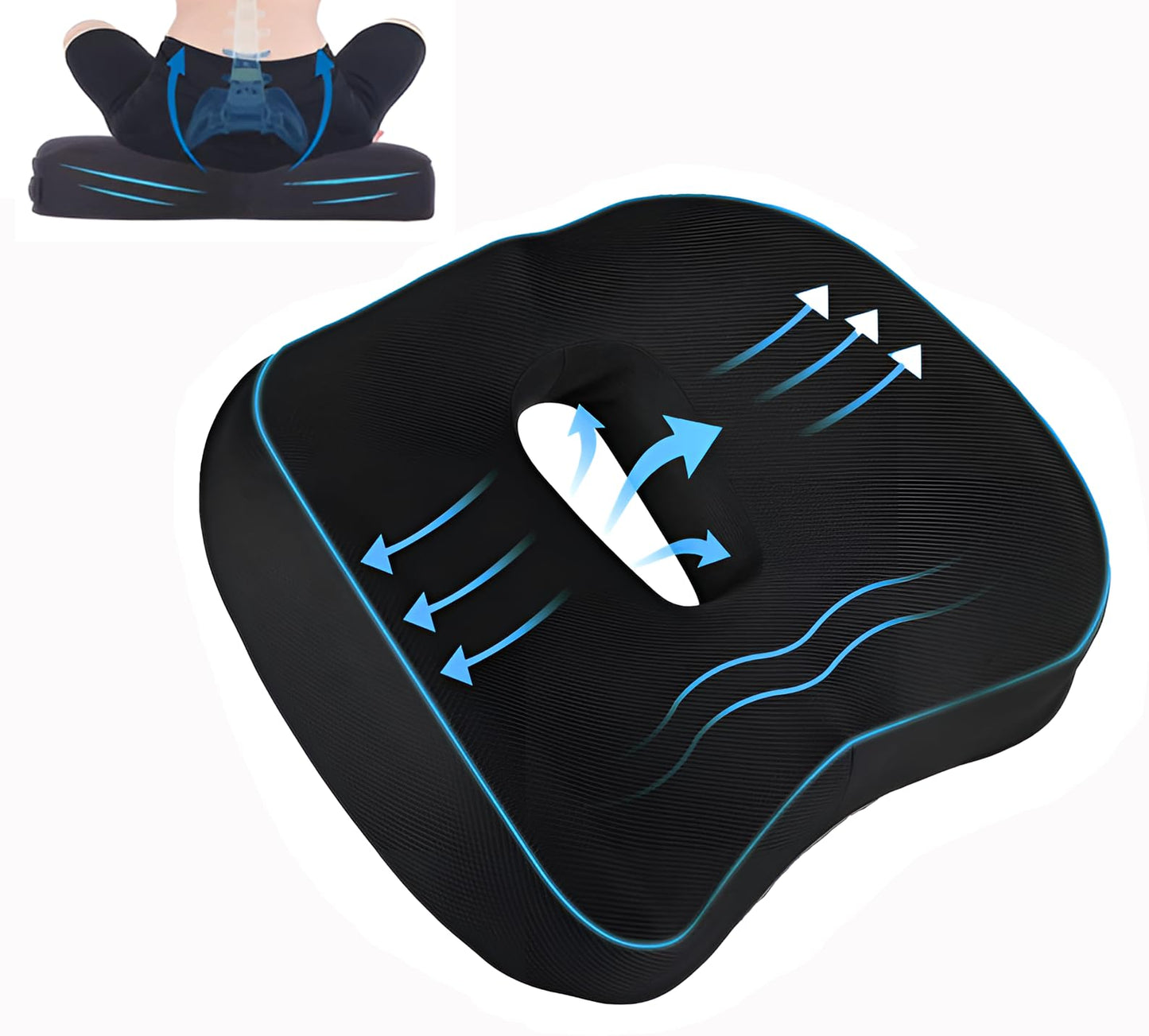Accmuzzy Donut Cushion Orthopedic Memory Foam, Coccyx Seat Cushion for Tailbone, Sciatica & Hemorrhoid Pain Relief, Pressure Relief Pad for Office