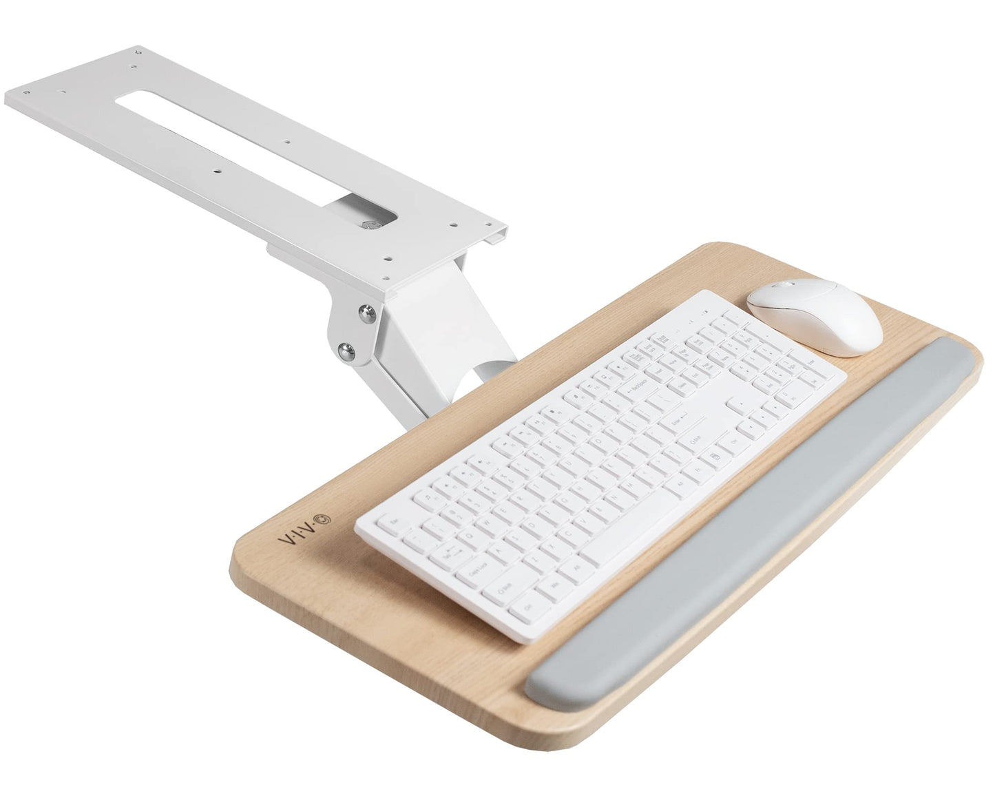 VIVO Adjustable Computer Keyboard and Mouse Platform Tray Ergonomic Under Table Desk Mount Drawer Underdesk Shelf, Light Wood, MOUNT-KB03C