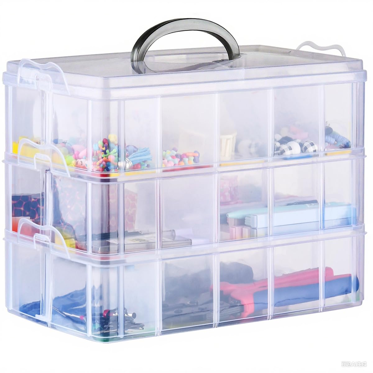 TMBMLPP Craft Storage Box with Compartments, 3-Tier 30 Sections Plastic Compartment Box with Handle