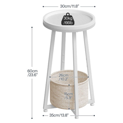 HOOBRO Round Side Table, 2 Tier Sofa Side Table Small Table with Storage Basket, Round Bedside Table, Compact Corner Tables for Small Spaces
