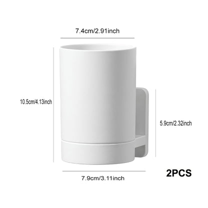 2 Pcs Wall Mounted Toothbrush Holder, Self Adhesive Tooth Brushing Holder Multifunction Tooth Mug Toothpaste Accessories Sets No Drilling for Home