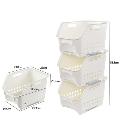Obstnny 3-Pack Plastic Kitchen Stacking Storage Baskets Racks, White