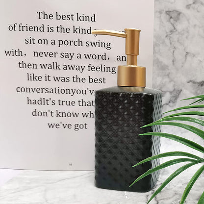 Gold Soap Dispenser, Ceramic Lotion Pump Bottle with Vintage Emboss(Black)