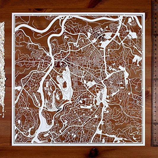 Jerusalem Paper Cut Map White 30x30 cm Paper Art