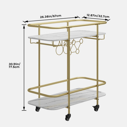 DAWNYIELD 2 Tier Mobile Bar Serving Cart, Drinks Trolley on Wheels, Gold