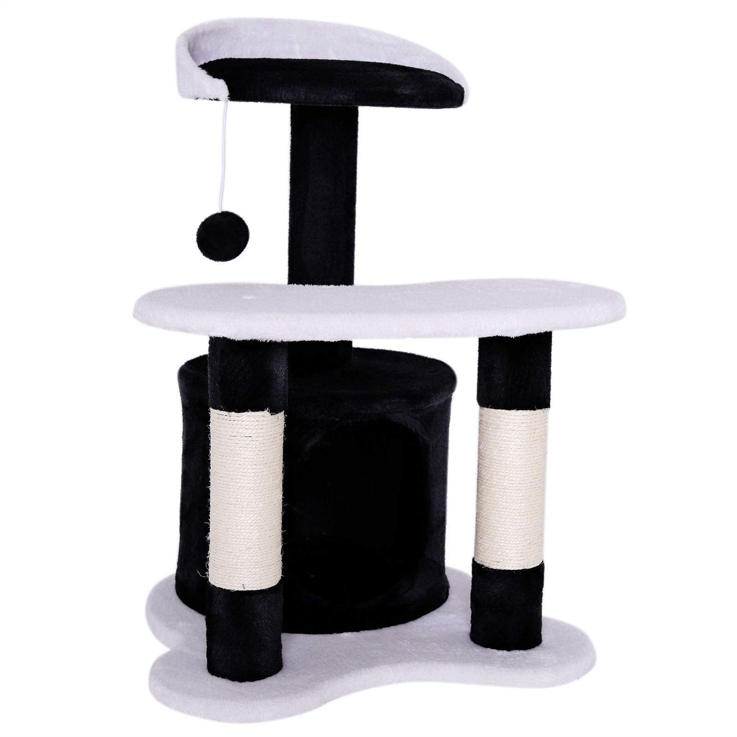 lionto dibea Cat Tree Activity Centre Sisal Climbing Toy, 65 cm, Black/White