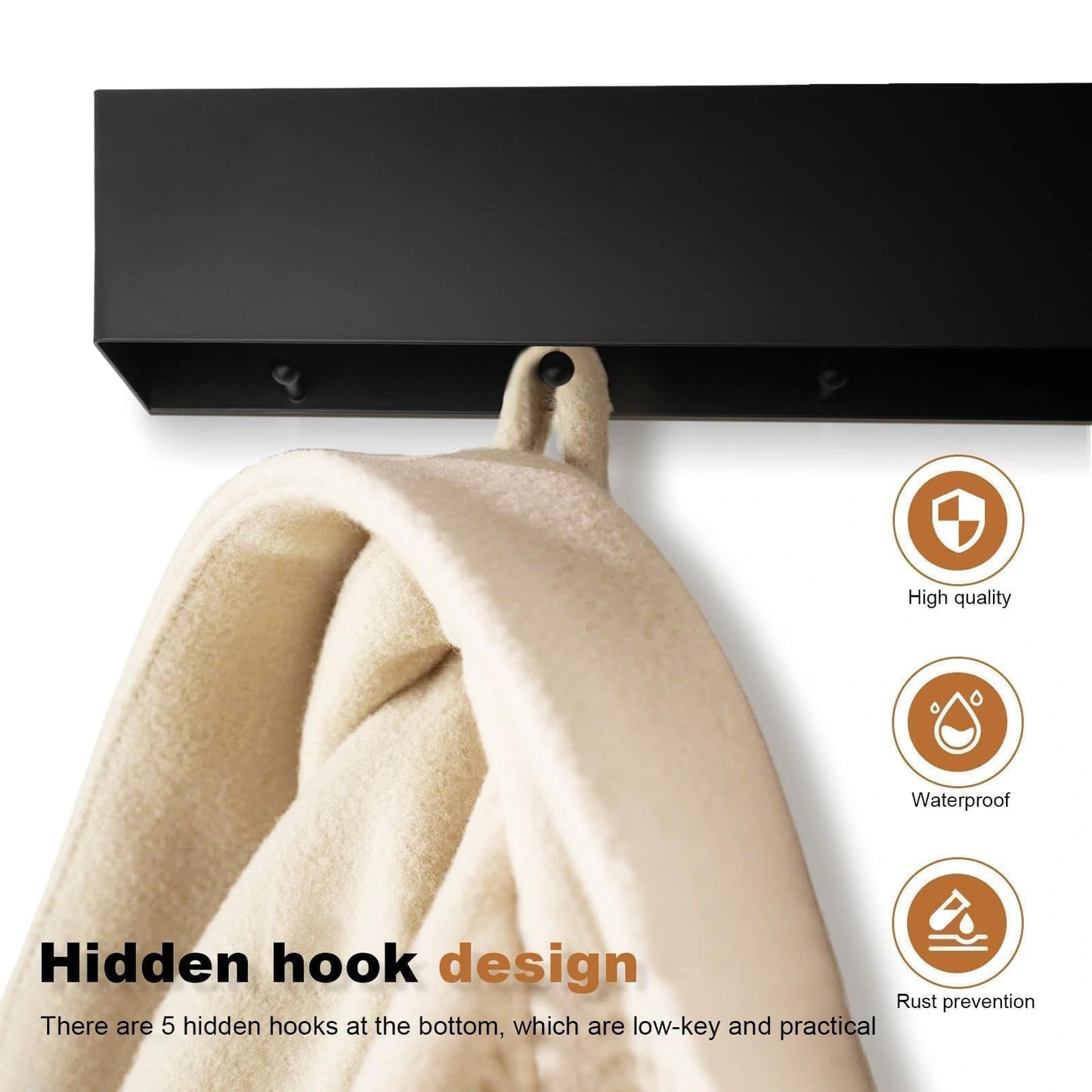 PHMING Coat Rack Wall Mounted, 43.5 cm, Coat Hooks Wall Mounted with Shelf
