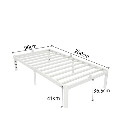 KVLKBV Single Bed 90 x 200 cm White Frame with Anti-Slip Panels and Large Storage Space (41cm) Ideal for Bedroom and Guest Room