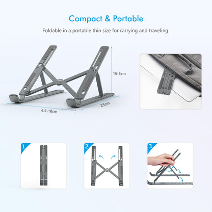 BoYata Laptop Stand, 6-Level Height Adjustable Portable Laptop Riser, Grey