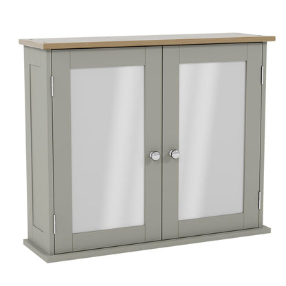Bath Vida Priano Double Door Mirrored Bathroom Cabinet Storage Cupboard Wall Mounted, Grey & Oak