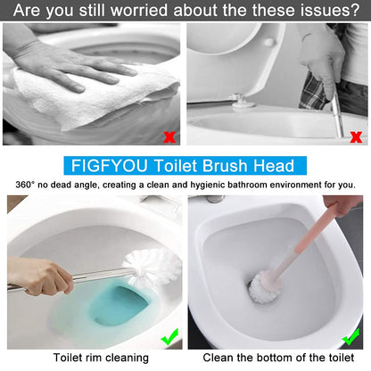 FIGFYOU 6 Pcs Replacement Toilet Brush Head, Easy Screw-On Universal Toilet Cleaning Brushes Head Loose Toilet Brush Head White Brush Head with