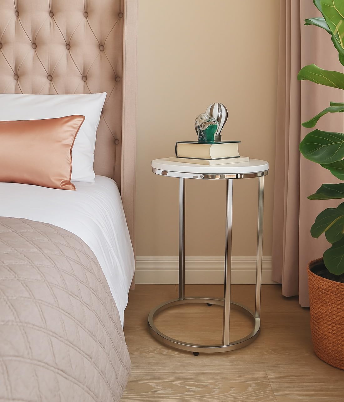 Aspect Paloma Round Side/End Table, Wooden Tops and Chrome Base (White)
