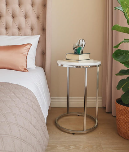 Aspect Paloma Round Side/End Table, Wooden Tops and Chrome Base (White)