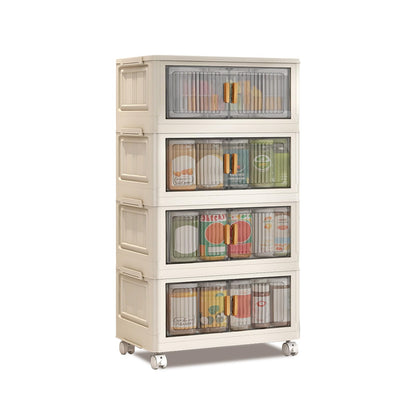 4-Layers Storage Boxes with Lid, Stackable Bins with Magnetic Double Door, Foldable Plastic Storage Organizer with 360° Wheels for Bedroom Living