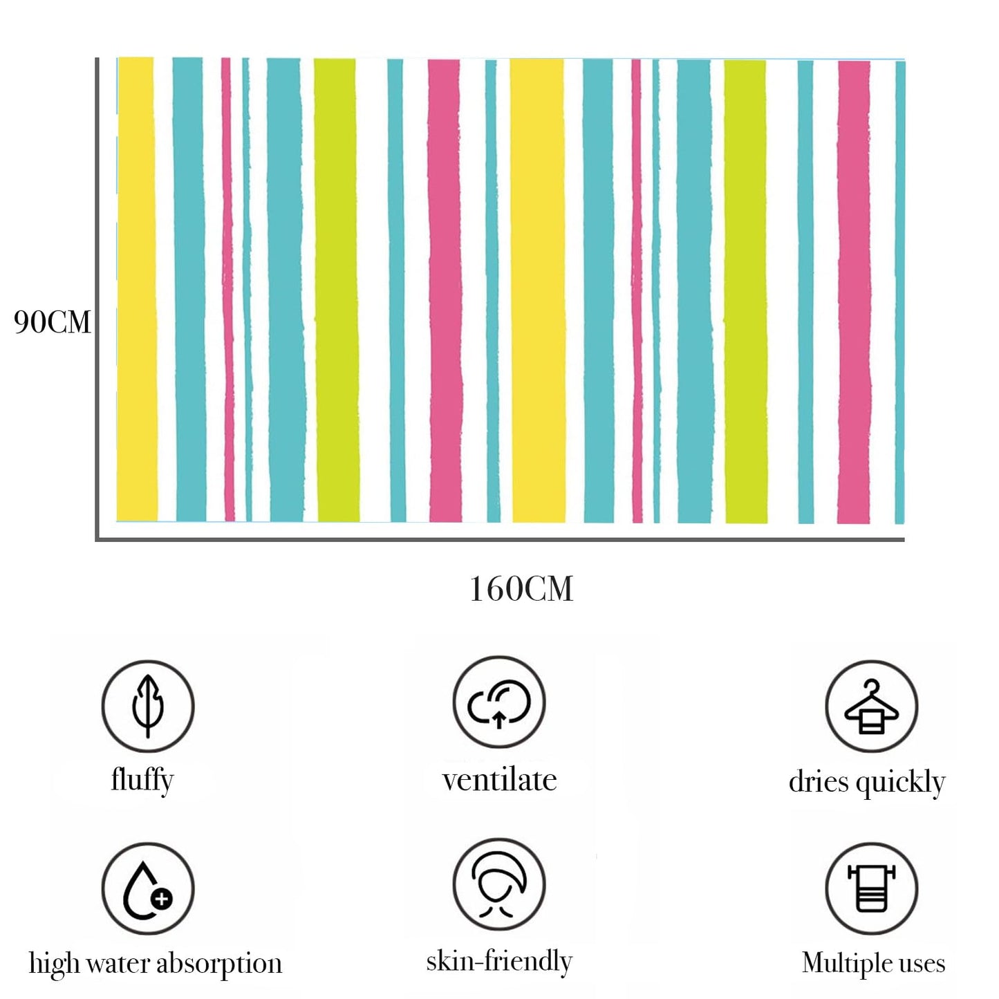 Large Quick Dry Microfibre Beach Towels for Adult,160X90cm Double Sides Pastel Stripe Bath Towel Travel Towels with Pocket,Lightweight Beach Towel