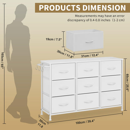 Modern Chest of Drawers 9-Drawer Storage Unit Bedroom White(100x30x65cm)