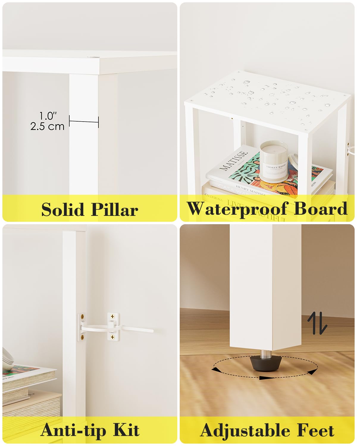 Apetaccat Book Shelf, 5 Tier Tall Bookshelf, Narrow Bookcase with Open Shelves, 38 x 27 x 136CM, Book Shelves for Living Room, Office, Study, White