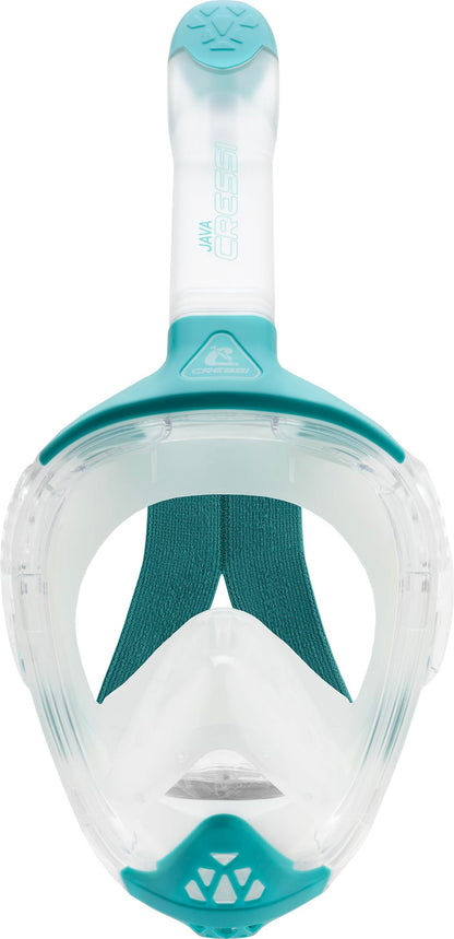 CRESSI Java Full Face Mask Clear/Aquamarine S/M-Unisex Full Face Snorkel Mask, Ultra Clear Anti Fog Lens, 100% Silicone, Snorkel Dry with Safety
