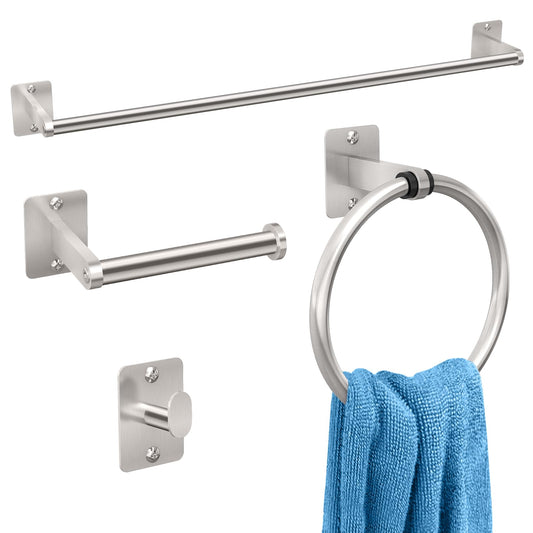 Toilet Roll Holder and Towel Rail Set, Gypie 4 Pieces Brushed Nickel Bathroom Accessories Set, Metal Bathroom Hardware Set Includes 24? Towel Rail,