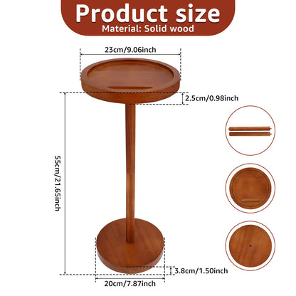 Solid Wood Pedestal Side Table, Small Round Coffee Table with Phone Holder & Weighted Base,21.65 Inch Enduring End Table Snack Desk for Small Spaces