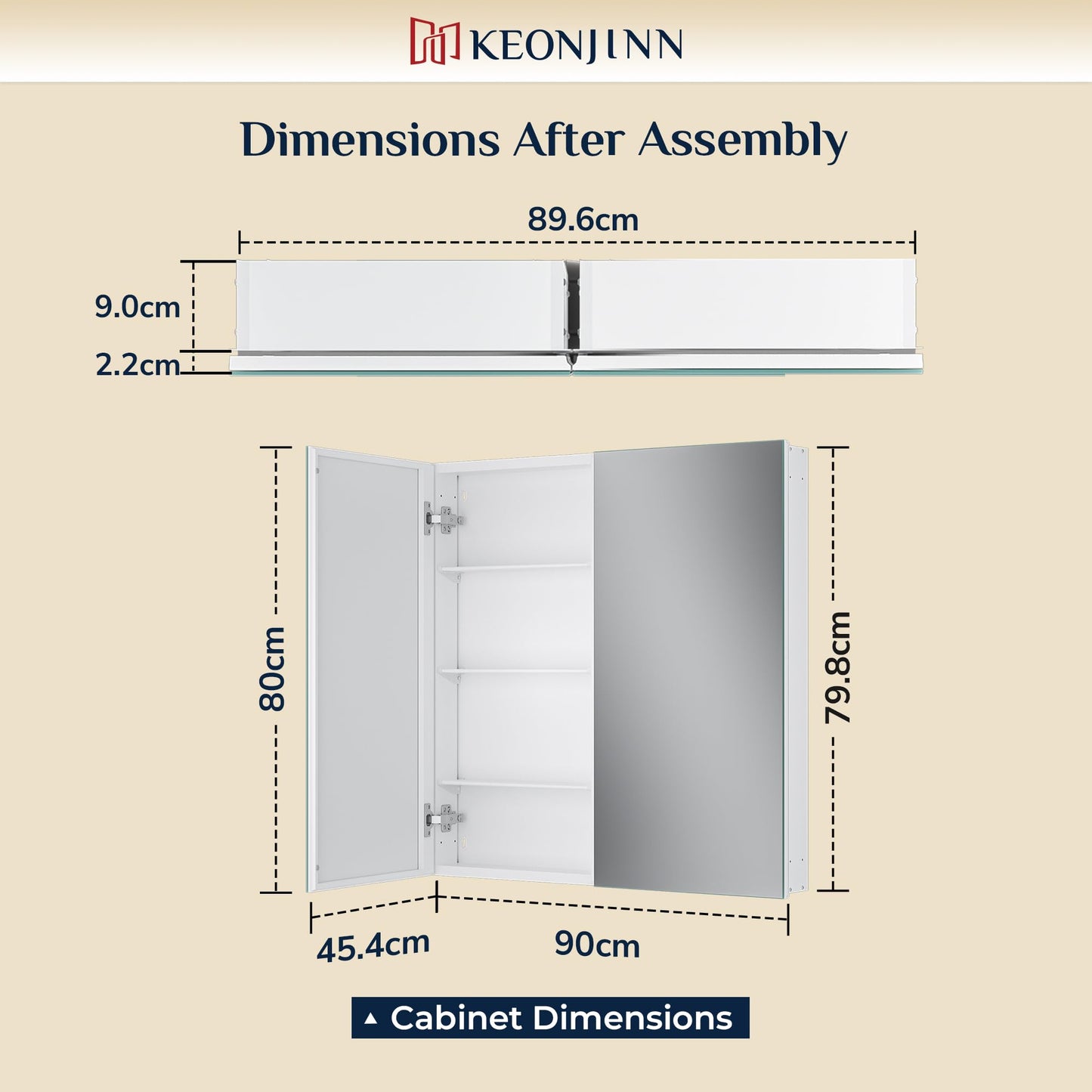 Keonjinn Bathroom Cabinets with Mirror - 90x80cm Aluminum bathroom Mirror Cabinets